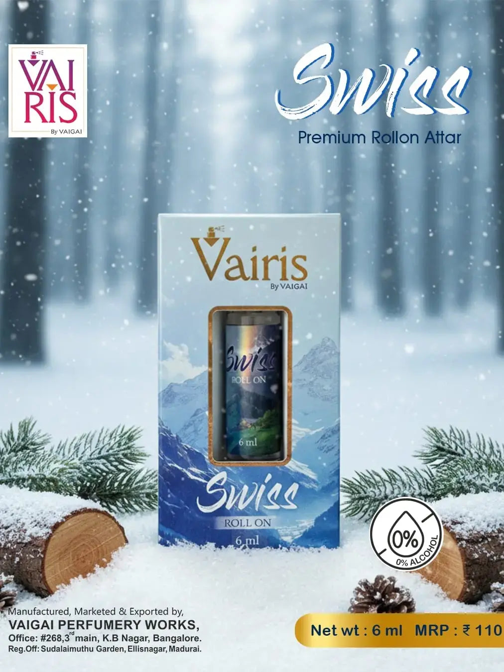 6ml Swizz Attar Vairis Rollon Perfume - 1