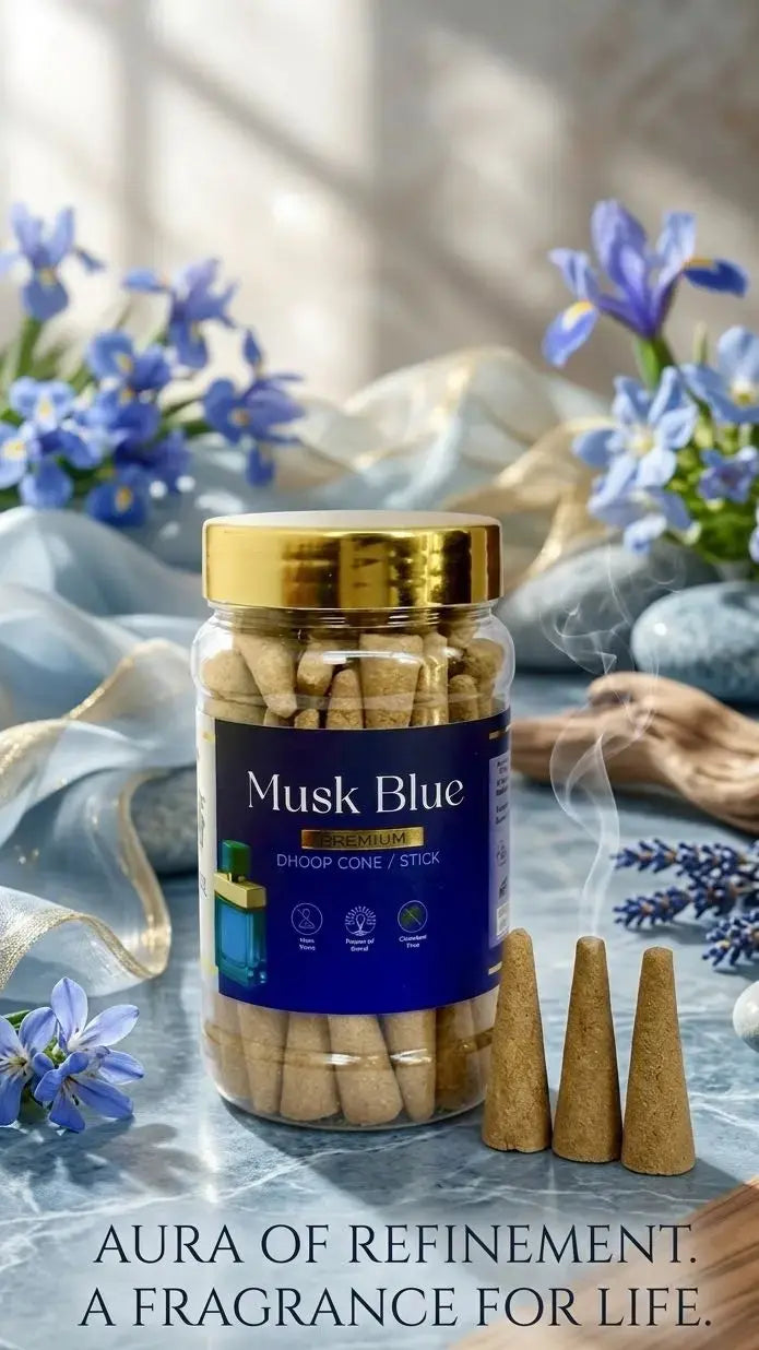 Vaigai Musk Blue Dhoop Cone Jar