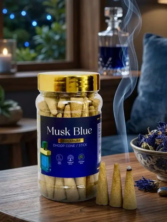 Vaigai Musk Blue Dhoop Cone Jar