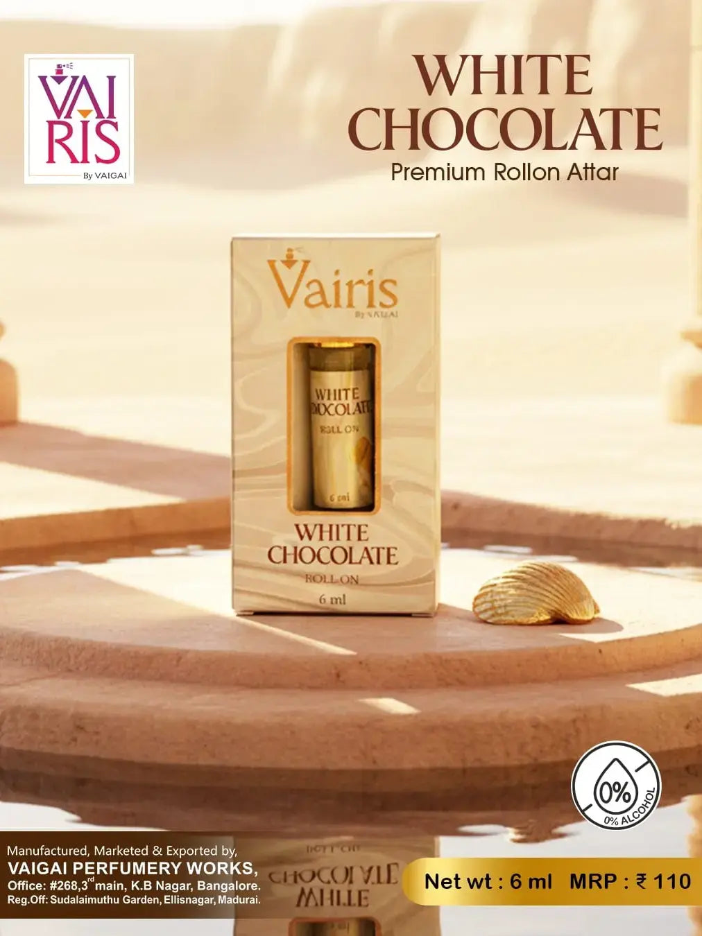 6ml White Chocolate Attar Vairis Rollon Perfume - 1