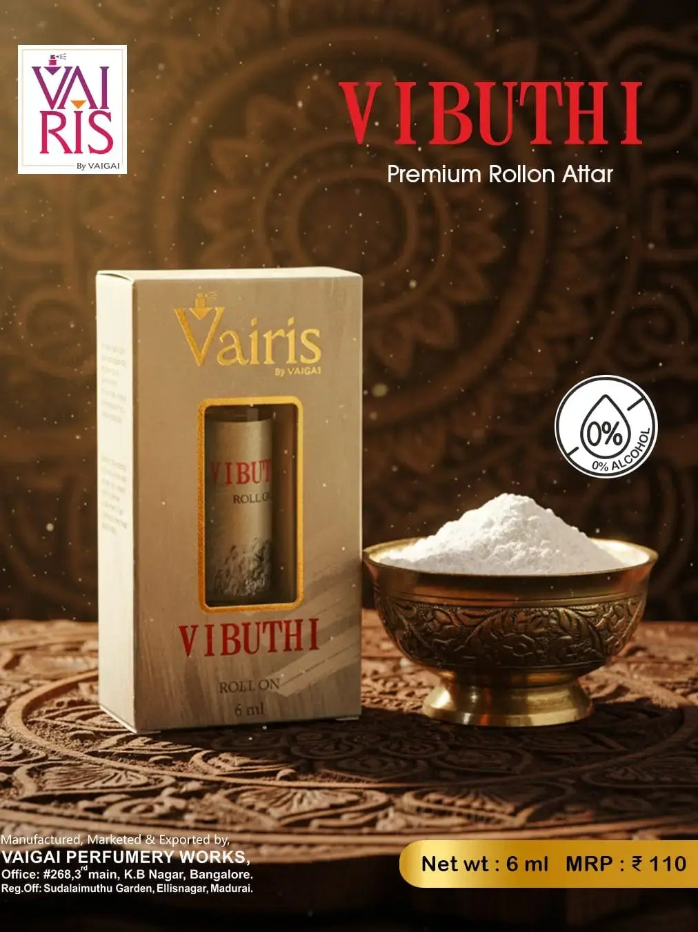 6ml Vibuthi Attar Vairis Rollon Perfume