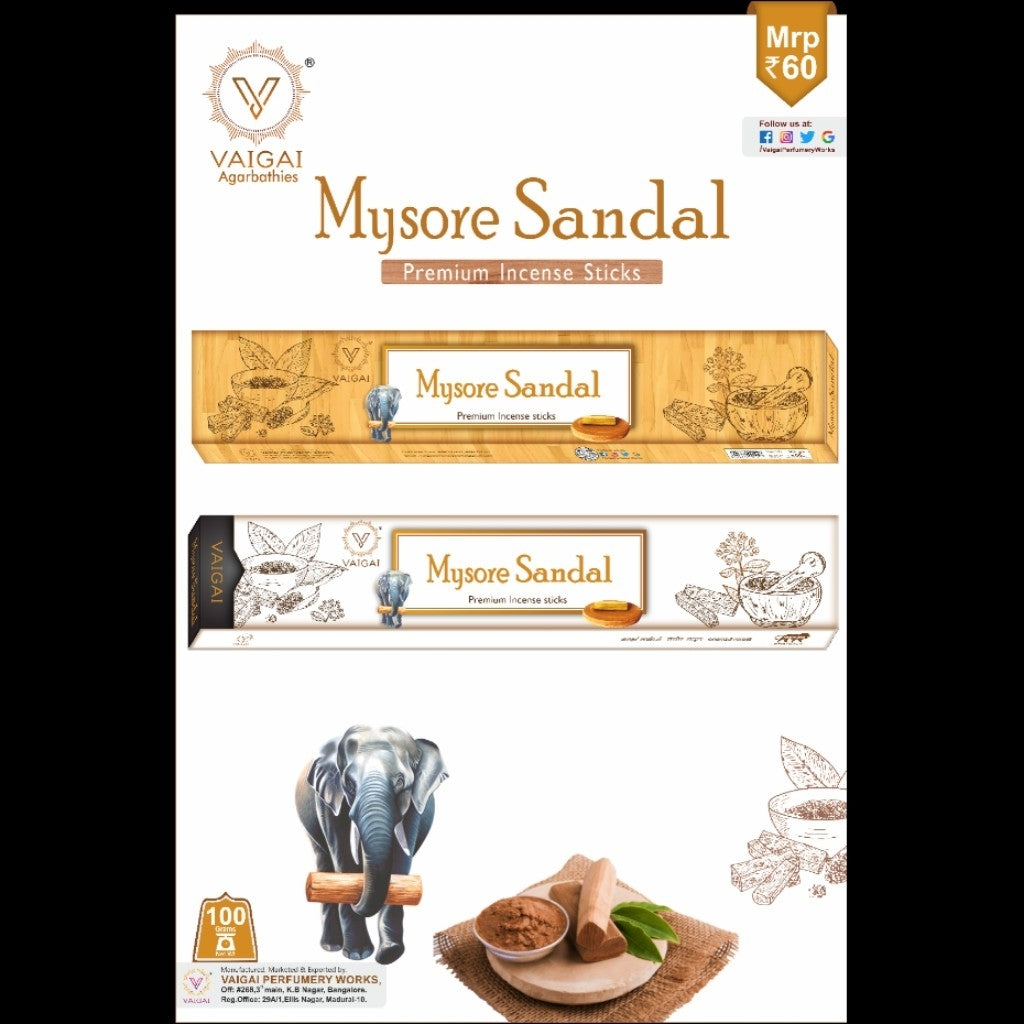 Vaigai Mysore Sandal Agarbatti pack