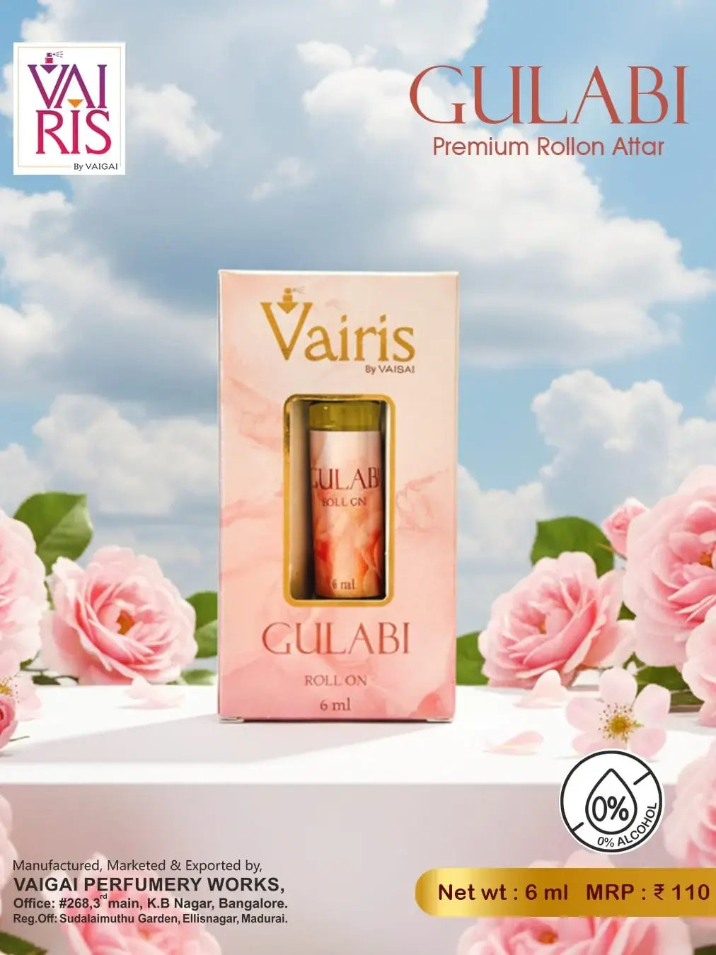 6ml Gulabi Attar Vairis Rollon Perfume