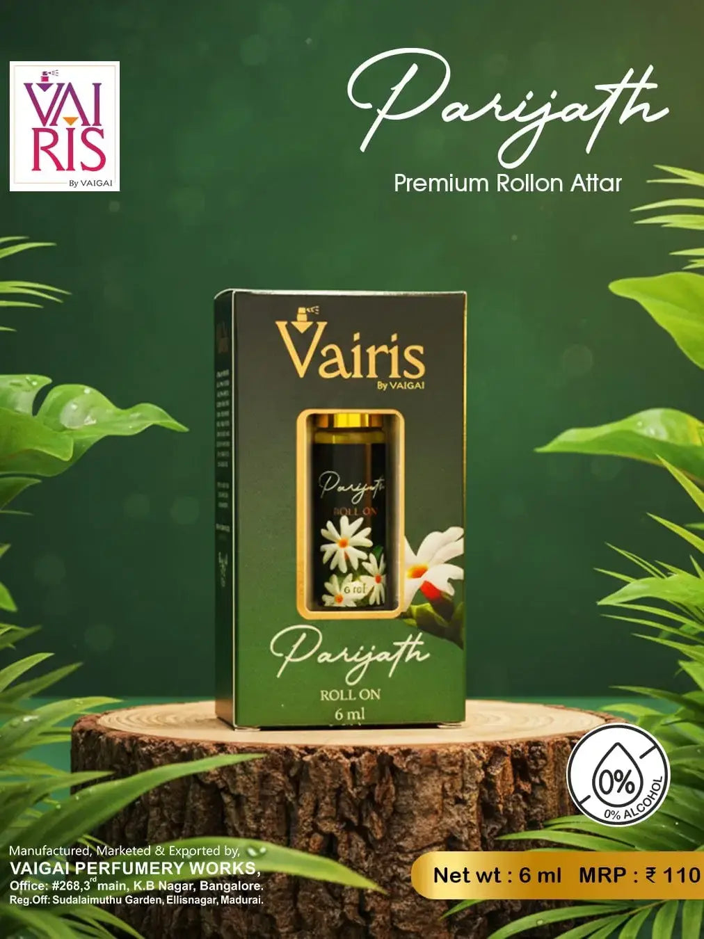 6ml Parijath Attar Vairis Rollon Perfume